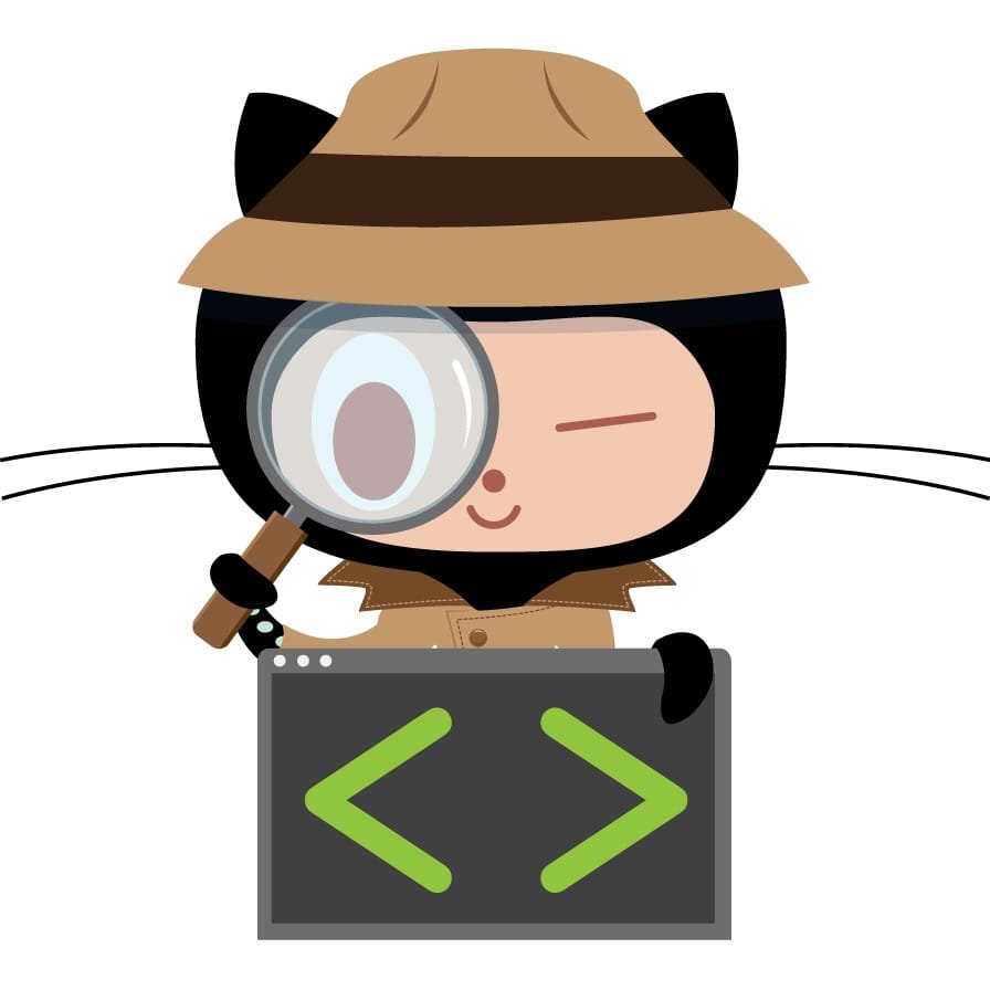 Inspectocat - the Octocat as a detective with a magnifying glass, inspecting for hidden merge conflicts